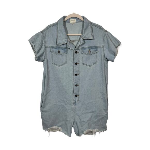 Wishlist Boutique Light Wash Denim Romper Medium Frayed Cutoff Boho Western - Picture 2 of 8